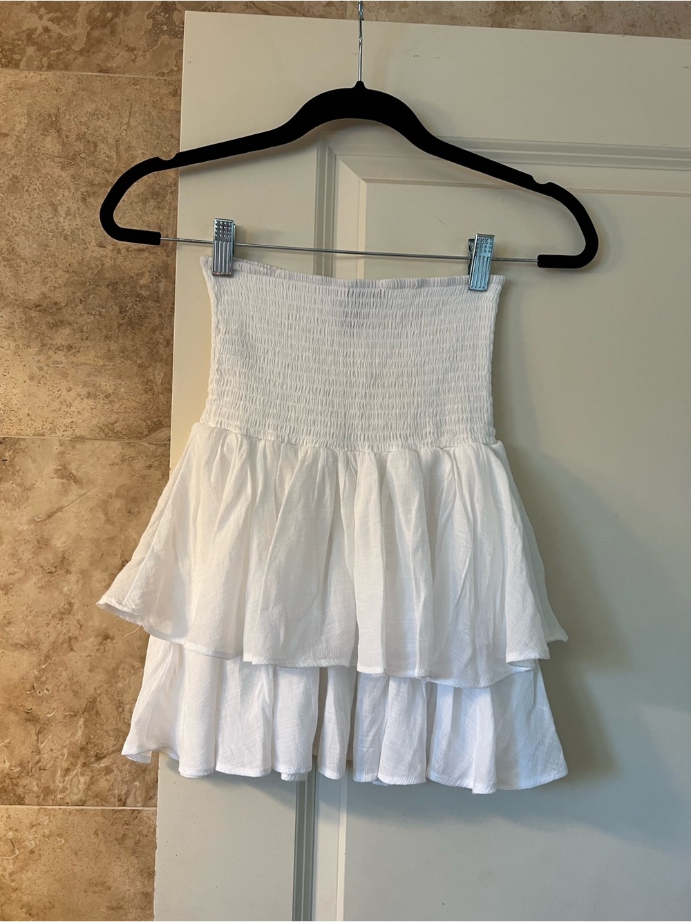 Women’s White Tiered Smocked Mini Skirt